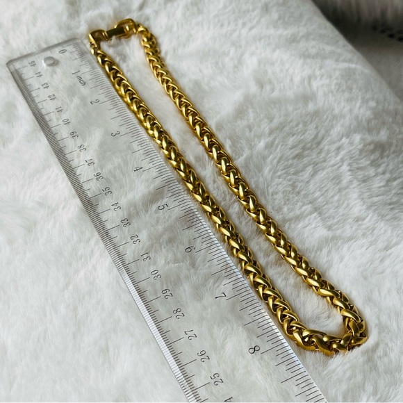 Matte Gold Tone Braided Signed R Statement Necklace 18" Unisex - Picture 7 of 8